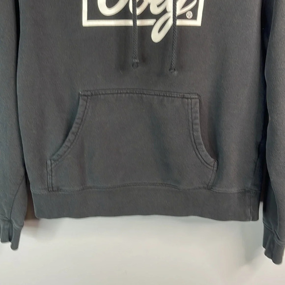 OBEY Graphic Logo Long Sleeve Hoodie Sweatshirt Black Kangaroo Pocket *As Is* M - Picture 5 of 12